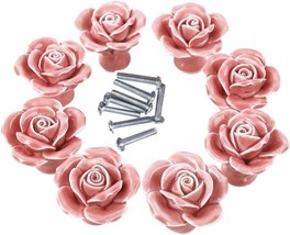 8pcs PINK Ceramic Vintage Floral Rose Cabinet Knobs USA SELLER Fast Ship... - £15.53 GBP