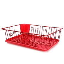 MegaChef 17.5 Inch Red Dish Rack with 14 Plate Positioners and a Detachable Ute - £39.91 GBP