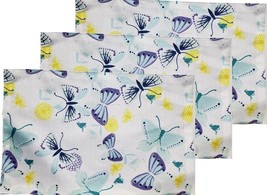 Set Of 3 Thin Fabric Placemats (11&quot;x17&quot;) Multicolor Butterflies, Blue Back, Gr - £11.76 GBP