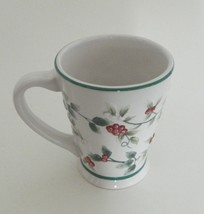 Winterberry Pfaltzgraff Coffee Cup Embossed Leaves Mug Red Berries Green Trim - £11.58 GBP