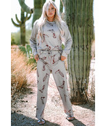 Gray Cowgirl Boots Printed Long Sleeve Top Pants Lounge Set - $592.78 MXN