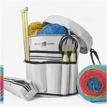 Stitch &amp; Stow: Gray Designer Knitting Bag with 7 Pockets - Yarn Storage &amp; Croche - £86.86 GBP