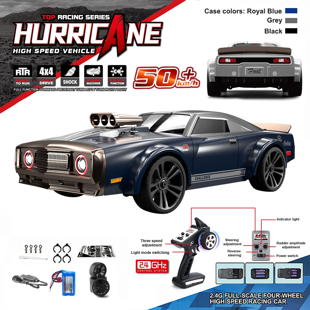 16303 1:16 50KM/H RC Car 4WD With LED Remote Control Muscle Cars High Speed - £68.76 GBP+
