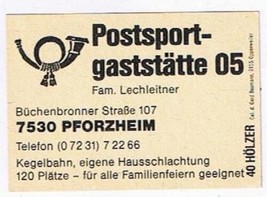 Matchbox Label Germany Postsport Gaststatte 05 Pforzheim - £0.78 GBP