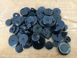 Vintage Mid Century Set Mixed Lot Assorted Black Celluloid Plastic Buttons - £28.92 GBP