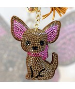 Cute Cartoon Chihuahua Keychain Rhinestone Key Chain.  Choose Tan,Silver... - $148.12 MXN