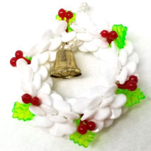 Bell Wreath Christmas Ornament 1980s Neon Leaves Red Berries Plastic Vin... - £9.80 GBP