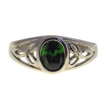 Celtic Solitaire Ring Green Cubic Zirconia Stainless Steel Engagement Band - £7.98 GBP