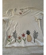 Susan Bristol Women’s T Shirt White Embroidered Fruit Short Sleeve Large - $24.51 CAD