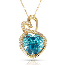 4.20 Carat Halo Blue Topaz Double Heart Gemstone Pendant &amp; Necklace14K Y... - $173.25