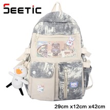 SEETIC High Capacity School Bag Kawaii Multi-Pocket Canvas Backpack Female Anti- - £37.61 GBP