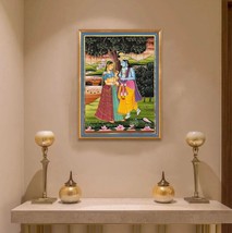 Radha Krishna Raasleela Detailed Pichwai Handmade Painting On Fabric, Original K - £103.09 GBP