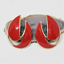 Vintage TRIFARI Red Enamel Gold Tone Chunky Pierced Earrings - $19.95