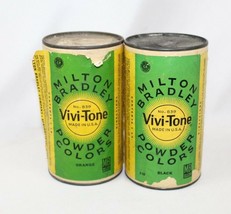 2 RARE Vintage Milton Bradley Vivi-Tone Powder Colors Tins Black Orange NOS FULL - £26.43 GBP