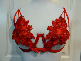 Womens Sexy Intimates Red Flowered Bra Decorative aprox 32-34&quot; band - $19.79
