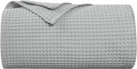 Phf 100% Cotton Waffle Weave Blanket Queen Size 90&quot; X 90&quot; - 405Gsm, Light Grey. - $63.96