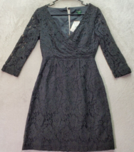 J.CREW Sheath Dress Womens Size 0 Black Lace Floral Long Sleeve V Neck Back Zip - £29.80 GBP