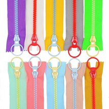 10Pcs 16 Inch (40Cm) #5 Plastic Zippers With Lifting Ring Pull Close End... - £18.73 GBP