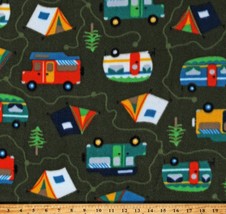 Fleece Gone Camping Camper Trailers Olive Green Fabric Print by the Yard A329.13 - £10.95 GBP