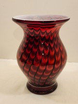 Vintage Hand-Blown Sunset Red &amp; Black Swirling Wave Pattern Glass Vass 1... - $41.57
