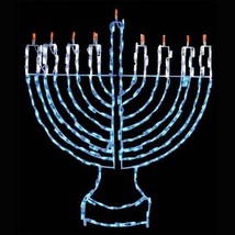 Medium Jewish Hanukkah Menorah Outdoor LED Lighted Decoration Steel Wireframe - £559.54 GBP