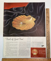 Vintage Print Ad Shell Oil Gold Scallop Pearl Black Silk Wartime 13.5&quot; x... - $12.73