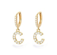 1Ct Round Cut Moissanite &quot;C&quot; Letter Drop/Dangle Earrings 14K Yellow Gold Plated - £119.89 GBP