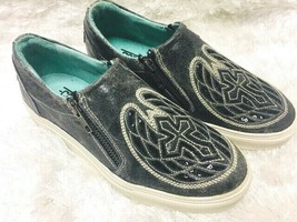Corral Black Cross &amp; Wings Inlay~Embroidery Sneakers~Style E1552~Zippered Sides - £92.82 GBP