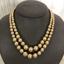 MONET Vintage Double Strand Gold Tone Ball Beaded Graduated Necklace 16&quot; - £14.95 GBP