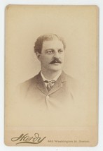 Antique c1880s Cabinet Card Unique Looking Man With Mustache Hardy Boston, MA - £9.52 GBP