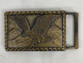 Vintage Brass Belt Buckle American Bald Eagle &amp; Mountains 1970&#39;s USA - £11.34 GBP