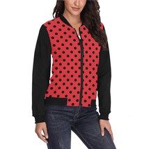 Lady Bug Polkadot Black Red Women&#39;s Bomber Jacket - £48.19 GBP