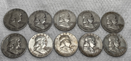 10 Coin Lot Franklin Half Dollar 1952D  1953D  1954D  1957D  1958D  1959D Halves - £110.23 GBP