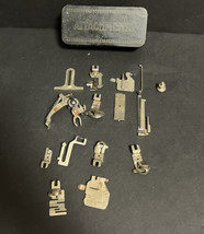 Greist Sewing Machine Attachments Ruffler Hemmer Stitcher Metal Tin Lot ... - $12.19