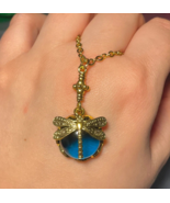 Dragonfly Necklace Fairycore Blue Glass Crystal Dragonfly Vintage Aura P... - $44.55