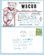 1948 Vintage Cartoon Art Postcard QSL Card W8CUB, Bear Willow Run, MI - £17.38 GBP