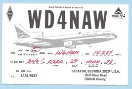 1978 Vintage Picture Postcard Delta Airplane Art Drawing QSL Card WD4NAW - £8.85 GBP