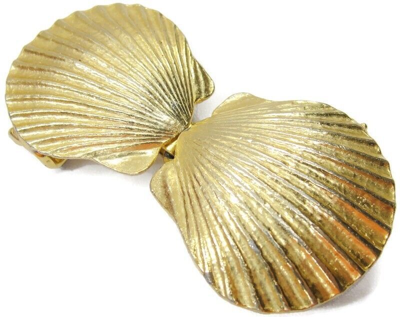 Primary image for Sea Shell Gold Tone Sash / Belt Buckle Interlocking 2 Piece Vintage Dottie Smith