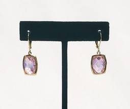 Kirks Folly Pink Crystal Rectangle Dangle Gold Tone  Earrings  1/2&quot; Leverback - £19.75 GBP