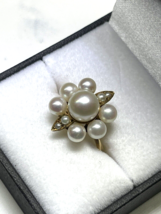 Art Deco (ca. 1905) 18K Yellow Gold Japanes Aqoya Pearl Seed Pearl Ring (Size 5) - £446.88 GBP