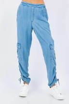 Paparazzi tencel denim cinched cargo pant Light Wash - $48.00