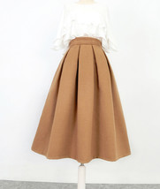 Women Winter PINK Midi Pleated Skirt Woolen Pink Pleated Party Skirt Plus Size  image 8
