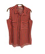 D2G Womens Sleeveless Striped Blouse M Pink &amp; Black Polyester Pocket Detail - €13,13 EUR