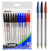 12 Pc Ballpoint Pen Ball Point Pens Red Black Blue Ink Kids School Offic... - $13.99