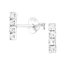 Silver Bar with Crystals 925 Silver Stud Earrings - £11.19 GBP