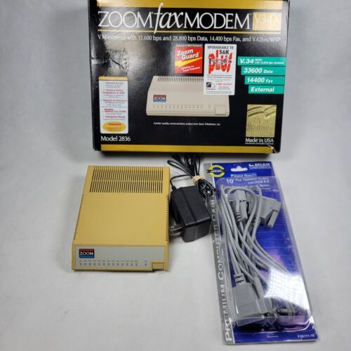 Zoom / Fax Modem Model 2836 V.34X+, Belkin 25 Pin Data Cable & Power Supply - $21.96