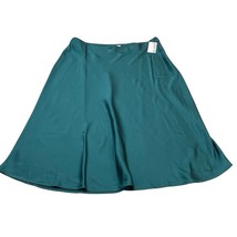 Nine West Skirt Womens 1X Green Satin Aline Midi Side Zip Holiday Event ... - $34.35