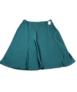 Nine West Skirt Womens 1X Green Satin Aline Midi Side Zip Holiday Event ... - $48.20 CAD