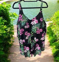 NWT Swimsuits For All Womens Black Swim Top Size 28 floral flowy layers Hawaiian - £31.05 GBP