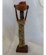 Vintage Folk Art Hand Carved African Tribal Figure Woman with Basket 12&quot;... - $18.69